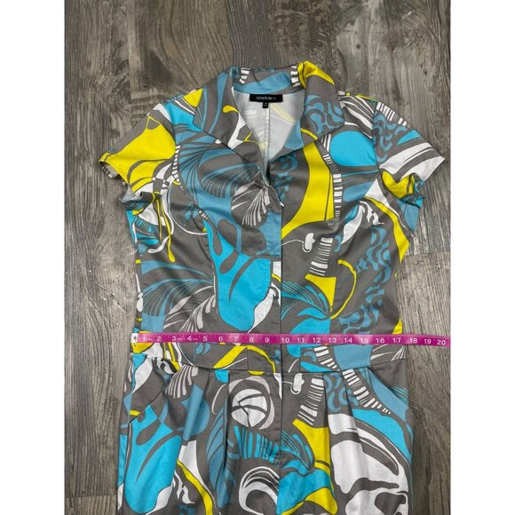 Lafayette 148 Knee Length Printed Shirt Dress Size 10 Zip Short Sleeve Pockets - Picture 8 of 8